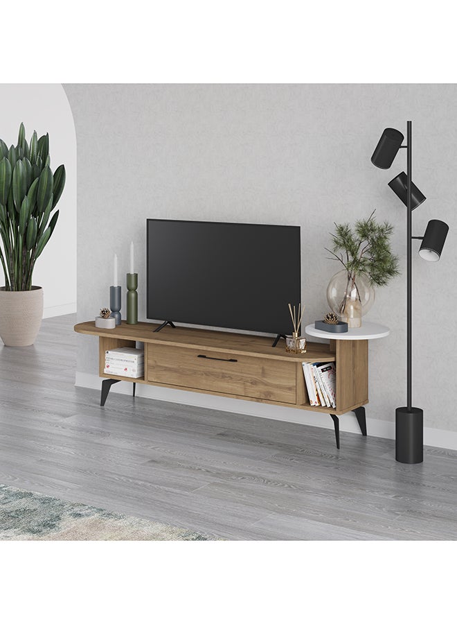 Mourah Home Ada Tv Cabinet Up To 60'' Inch Tvs1Door And 2Tier Shelf Wooden Storage Cabinet Tv Units For Living Room| 188X40X42.6 Cm| Brown White - Image 2