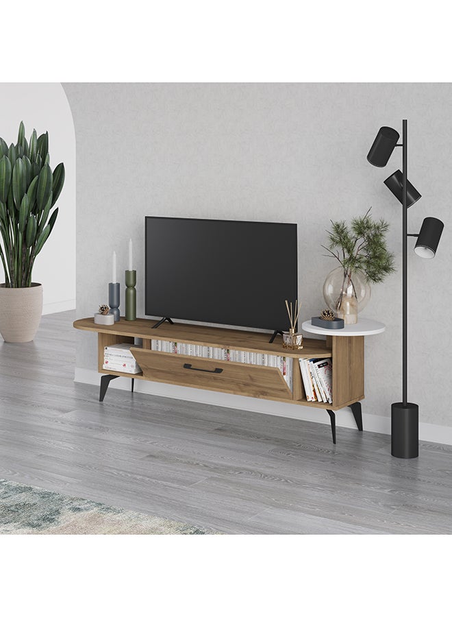 Mourah Home Ada Tv Cabinet Up To 60'' Inch Tvs1Door And 2Tier Shelf Wooden Storage Cabinet Tv Units For Living Room| 188X40X42.6 Cm| Brown White - Image 3