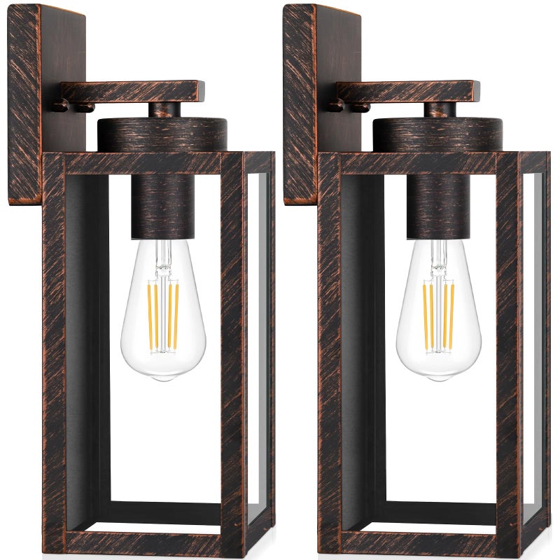 BesLowe 2Pack Outdoor Wall Light Fixtures Exterior Waterproof Wall Lanterns Porch Sconces Wall Mounted Lighting with E26 Sockets Glass Shades Modern Wall Lamps for Patio Front Door Brown - Image 2