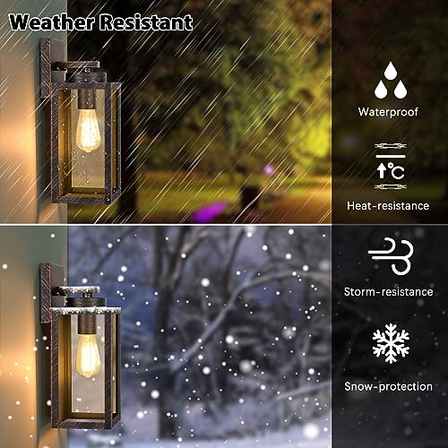 BesLowe 2Pack Outdoor Wall Light Fixtures Exterior Waterproof Wall Lanterns Porch Sconces Wall Mounted Lighting with E26 Sockets Glass Shades Modern Wall Lamps for Patio Front Door Brown - Image 3