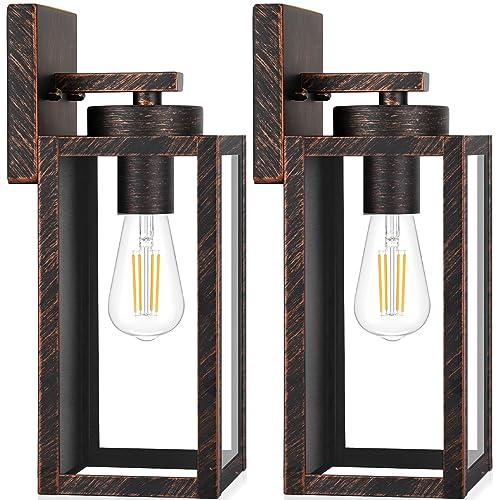 BesLowe 2Pack Outdoor Wall Light Fixtures Exterior Waterproof Wall Lanterns Porch Sconces Wall Mounted Lighting with E26 Sockets Glass Shades Modern Wall Lamps for Patio Front Door Brown - Image 1