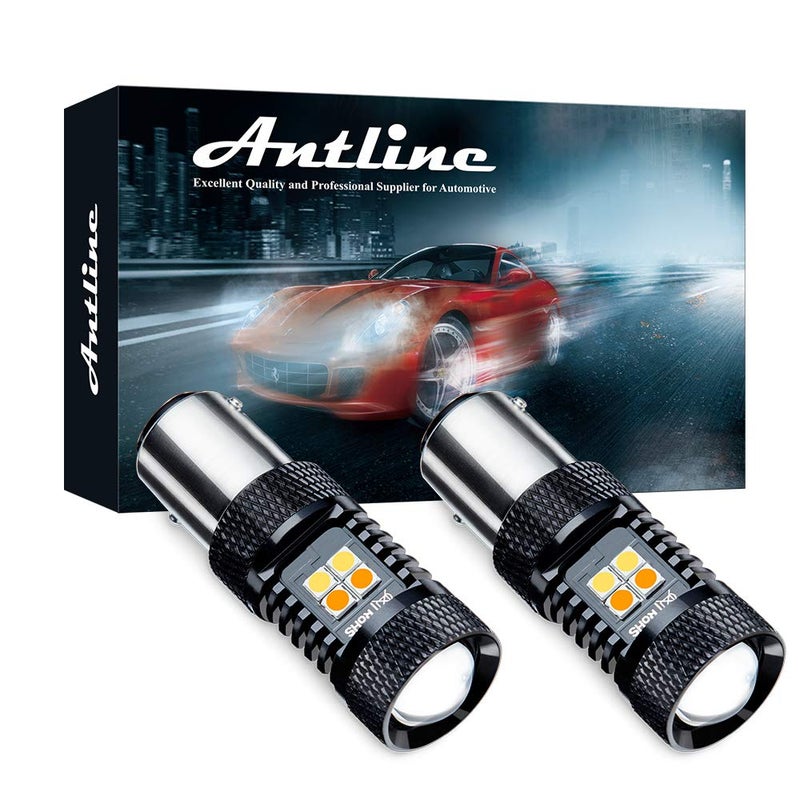 Antline Extremely Bright 1157 2057 2357 7528 2057A 2357A 1157A BAY15D P215W Switchback LED Bulbs WhiteYellow 3030 Chipsets with Projector for Turn Signal Lights Pack of 2