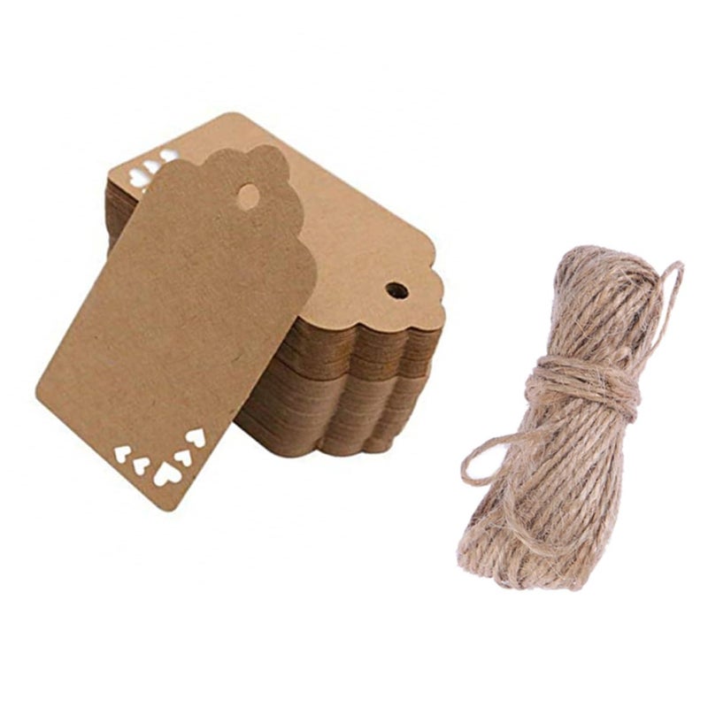 Wavy Heart Shaped Kraft Paper Tags With Twine Blank Scalloped Labels For Jewelry Crafts Scrapbooking Size 1 - Image 2