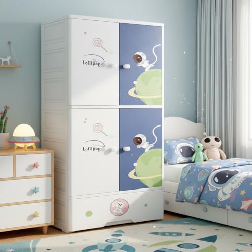 Mevigo Door Plastic Wardrobe for Kids| Almirah and Wardrobe for Baby Clothes| Modular Storage Cabinet with Wheel Organizer for Cupboard Rack for Clothes/Shoes/Books/Toy (Starry-SJ6514, 3- Layer) - Image 1