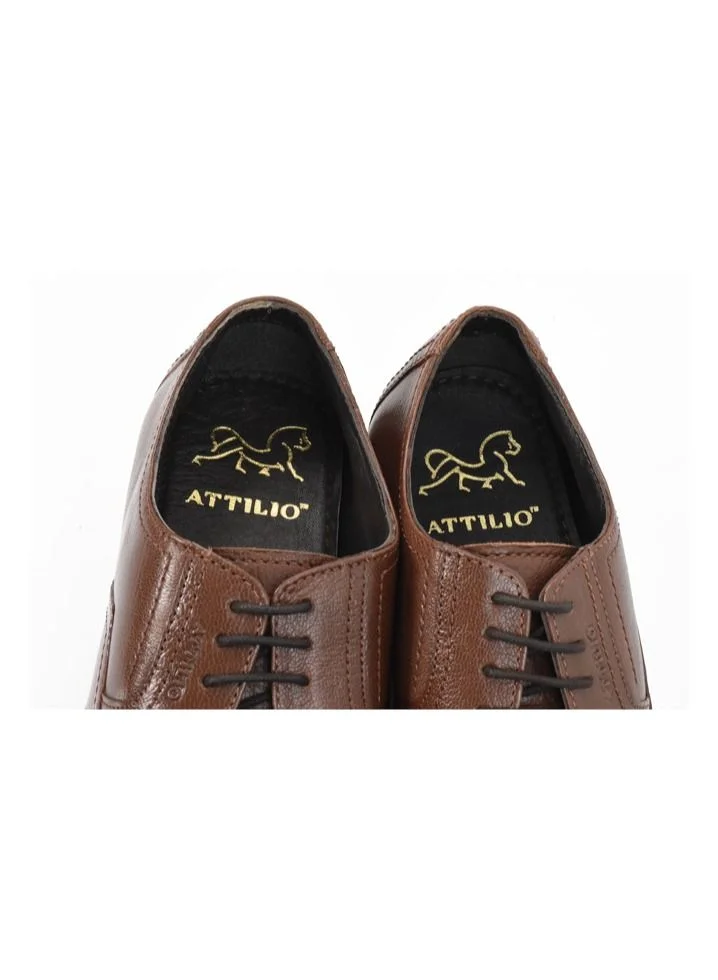 ATTILIO Mens Oxford Derby Slip On Comfort Brown Tan Leather Work Office Formal Occasion Party Casual Wear Italian Design Anti Skid Padded Insole Premium Shoes