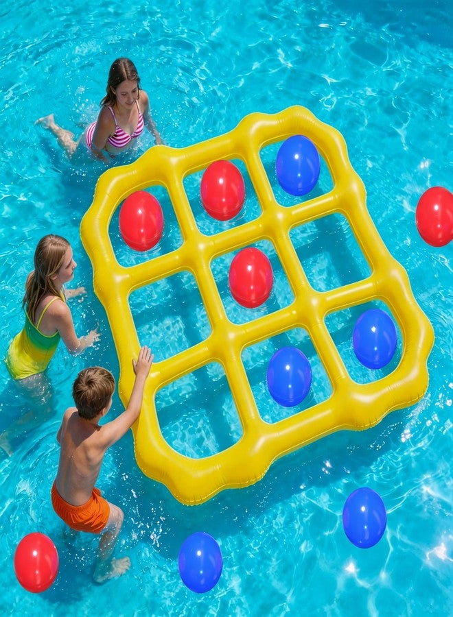 ماكس فن لعبة إكس أو في المسبح، مجموعة لوح عائم عملاق قابل للنفخ مع 10 كرات، لعبة حفلات مائية للأطفال والكبار والمراهقين، أنشطة خارجية لحفلات الصيف المائية في الفناء الخلفي والشاطئ والحديقة - Image 1
