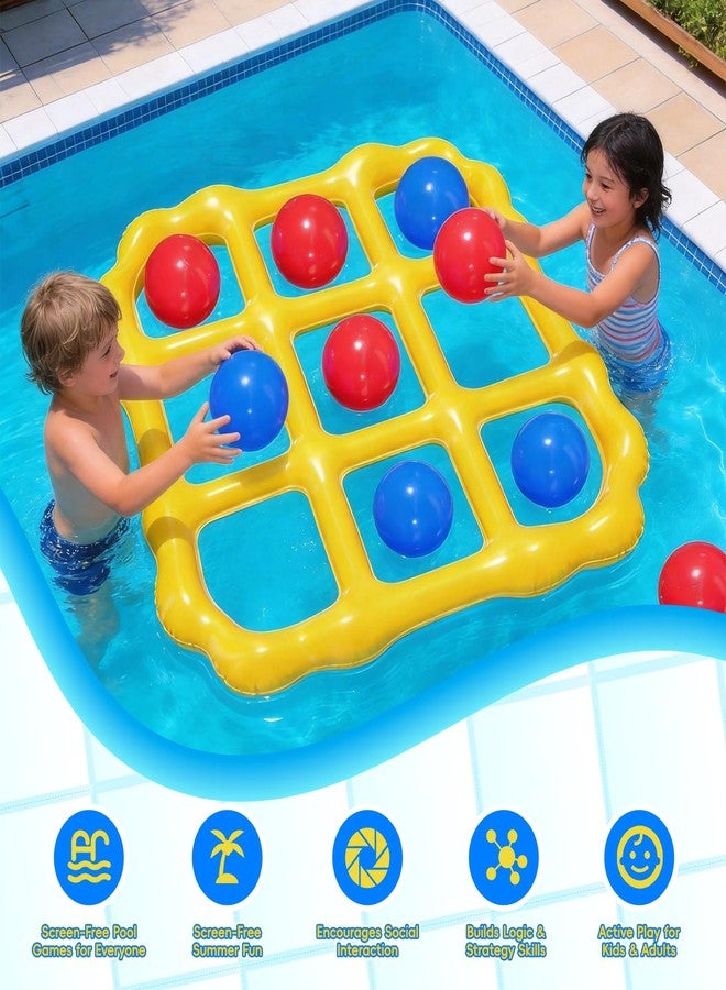 ماكس فن لعبة إكس أو في المسبح، مجموعة لوح عائم عملاق قابل للنفخ مع 10 كرات، لعبة حفلات مائية للأطفال والكبار والمراهقين، أنشطة خارجية لحفلات الصيف المائية في الفناء الخلفي والشاطئ والحديقة - Image 4