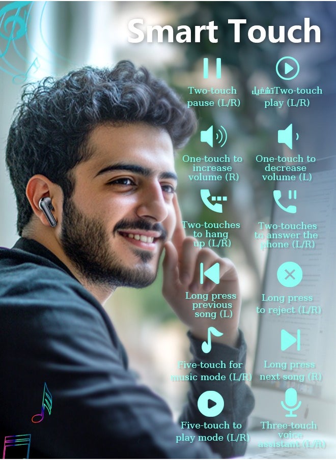 Litus - Earbuds wireless bluetooth Earphones,30H Playtime,IPX5, Bluetooth 5.3,LED Display, HIFI Sound, Compatible with iPhone & Android - Image 1