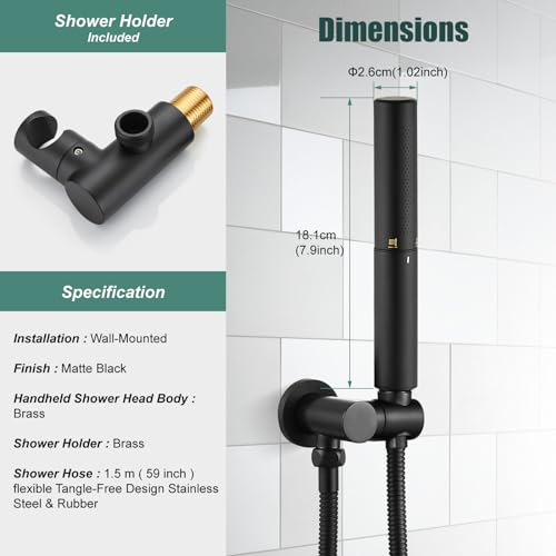 Heyalan Brass 2 in1 Function Handheld Spray Hand Shower High Pressure Handheld Sprinklert Shower Wand with Shower Hose and Adjustable Hand Shower Holder, Matte Black - Image 3
