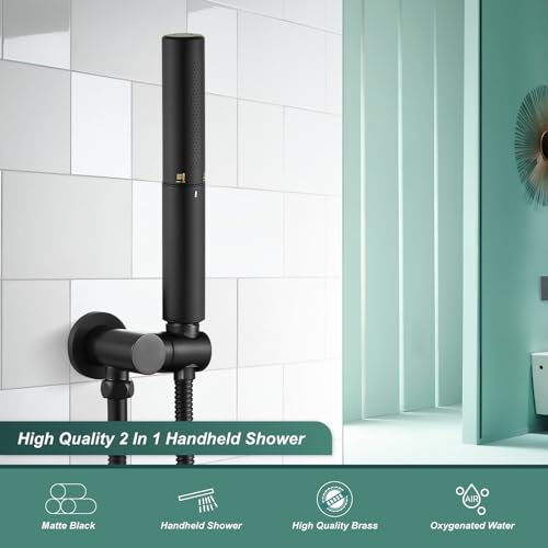 Heyalan Brass 2 in1 Function Handheld Spray Hand Shower High Pressure Handheld Sprinklert Shower Wand with Shower Hose and Adjustable Hand Shower Holder, Matte Black - Image 2