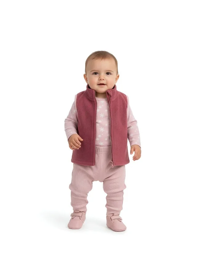 Bambimici Bambimici  Snowflakes Print Long Sleeve Bodysuit with zipper and Pyjama - Dark Pink