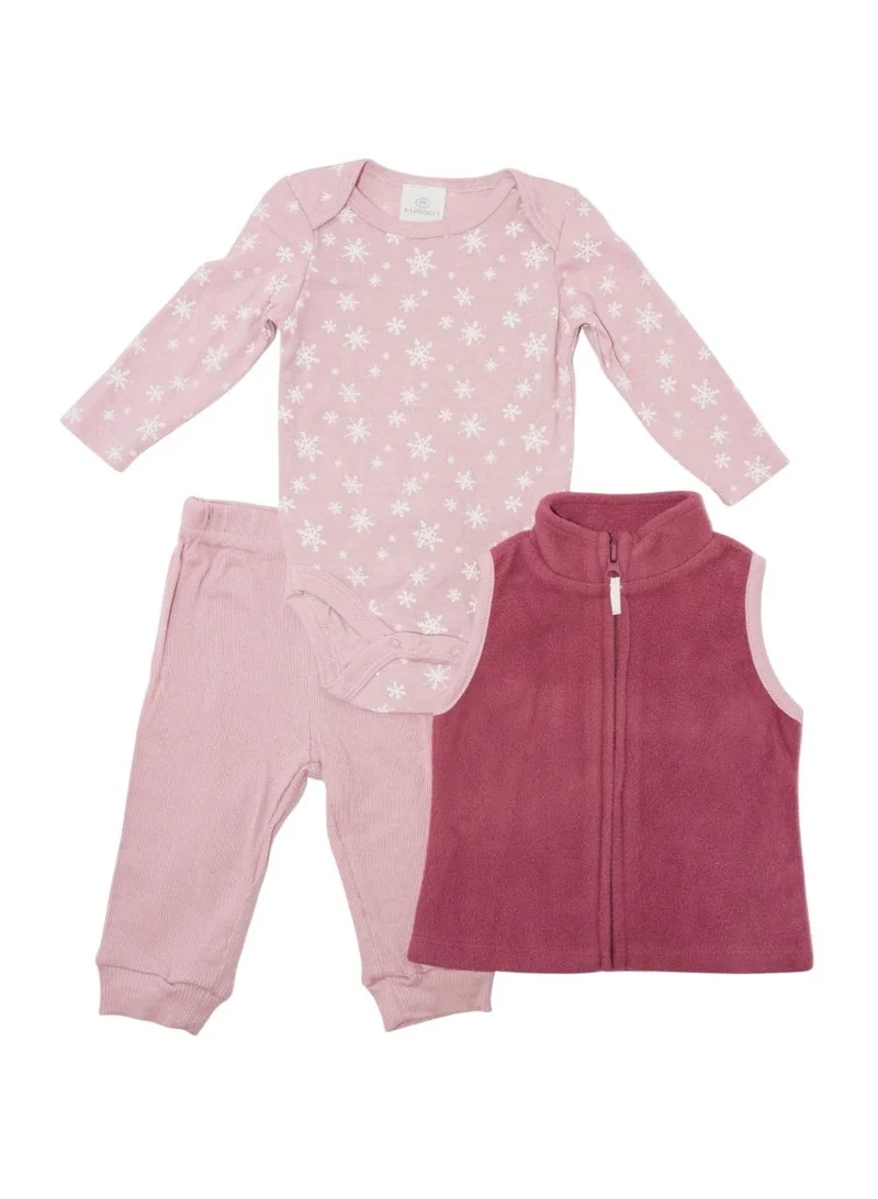 Bambimici Bambimici  Snowflakes Print Long Sleeve Bodysuit with zipper and Pyjama - Dark Pink