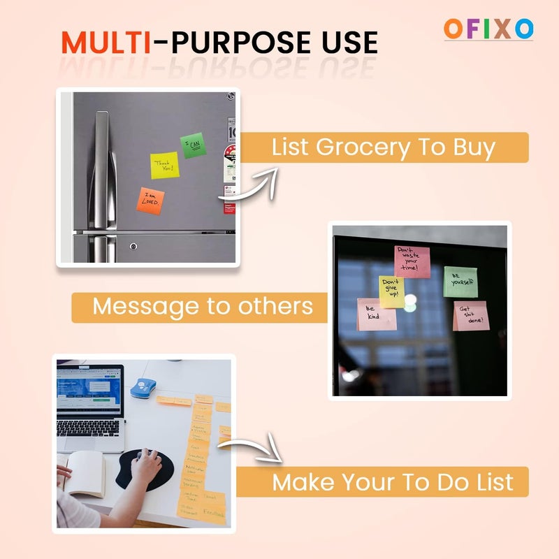 OFIXO ملاحظات لاصقة فائقة 3 × 3 بوصات، عبوة من 5 دفاتر، متعددة الألوان (400 قطعة) - Image 4