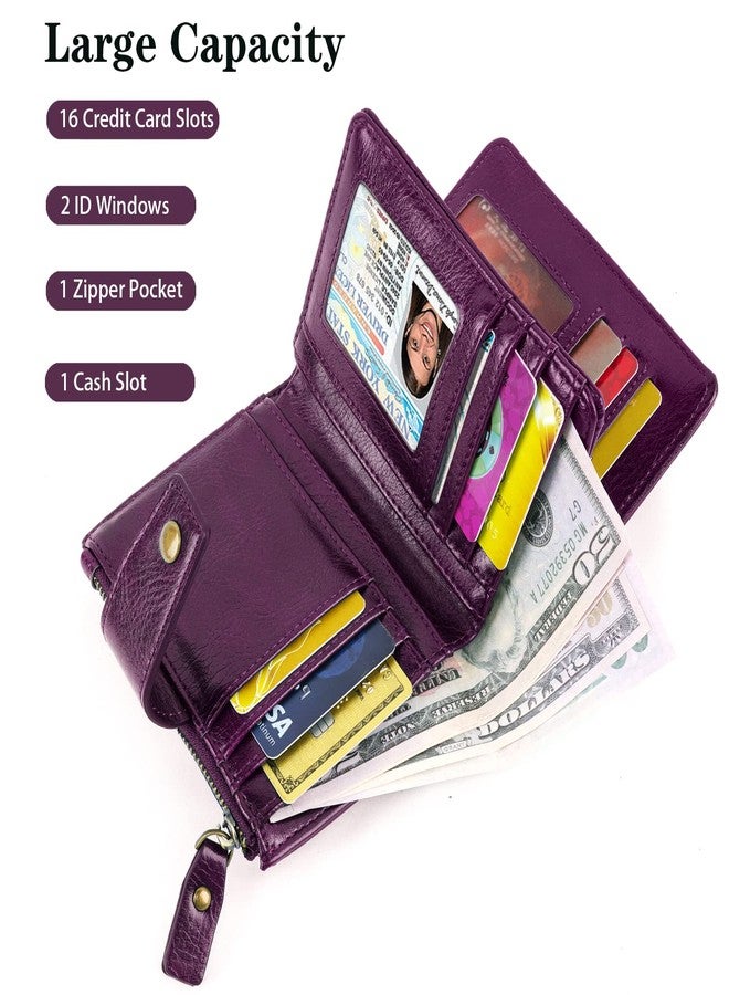 Simikol Small Women Wallet,Bifold Purse RFID Blocking Credit Card Holder Wallet with Zipper Pocket, Purple Flowers, Vintage - Image 2