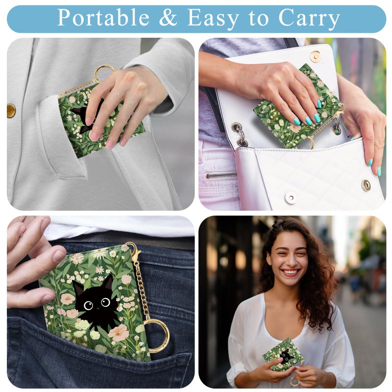Jogjam Black Cat Floral Womens Wallet, Small Slim RFID Blocking Card Wallets, Cute Trifold PU Leather Card Holder Wallet Organizer, Mini Pocket Cash Wallet with 7 Card Slots ID Window for Girls Ladies - Image 3