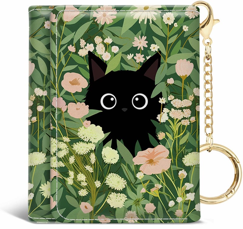 Jogjam Black Cat Floral Womens Wallet, Small Slim RFID Blocking Card Wallets, Cute Trifold PU Leather Card Holder Wallet Organizer, Mini Pocket Cash Wallet with 7 Card Slots ID Window for Girls Ladies - Image 1