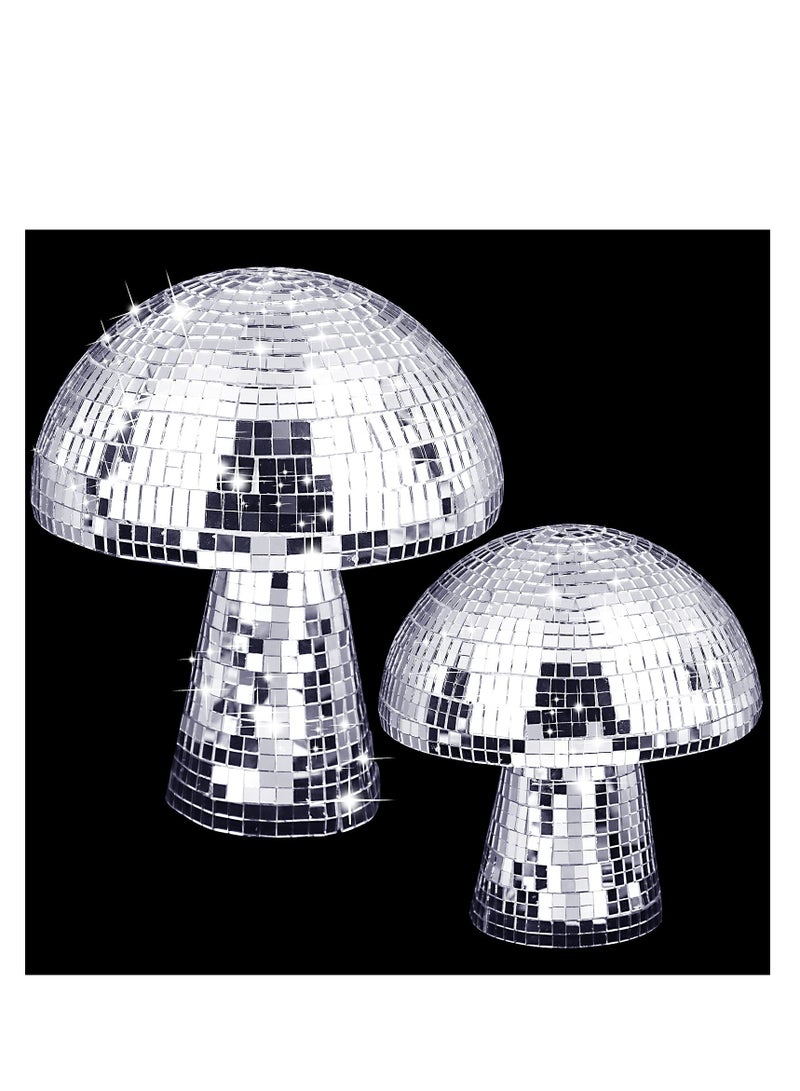 SOLARAE 2 Pcs Mushroom Disco Ball, Mushroom Mirror Glitter Disco Ball, Silver Disco Ball, Creative Disco Ball Mushroom Shape for Home Decor Party Stage Props for bar, Party, Room, Table Decor (6"+7"Silver) - Image 1