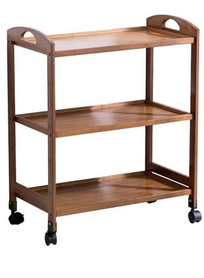 LINGWEI Bamboo Kitchen Trolley Wooden Utility Serving Cart Brown 60x78x33cm - Image 2