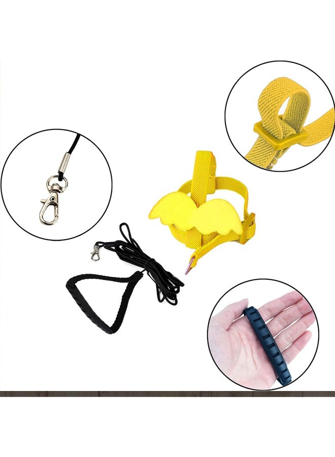 حزام وسلسلة طيور الببغاء – تصميم تدريب قابل للتعديل مضاد للقضم – حبل نايلون مع أجنحة لطيفة (أصفر) - Image 5