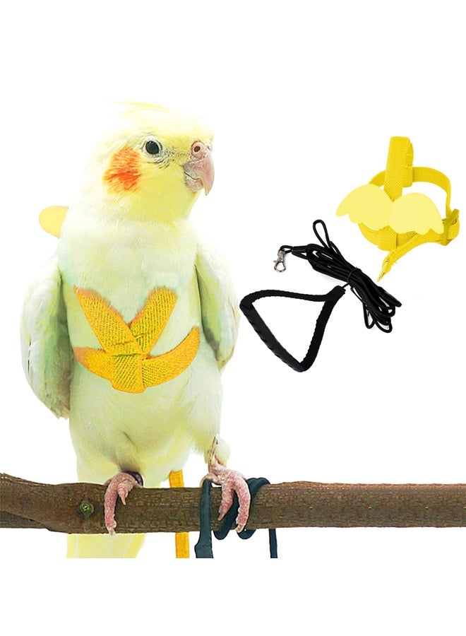حزام وسلسلة طيور الببغاء – تصميم تدريب قابل للتعديل مضاد للقضم – حبل نايلون مع أجنحة لطيفة (أصفر) - Image 1
