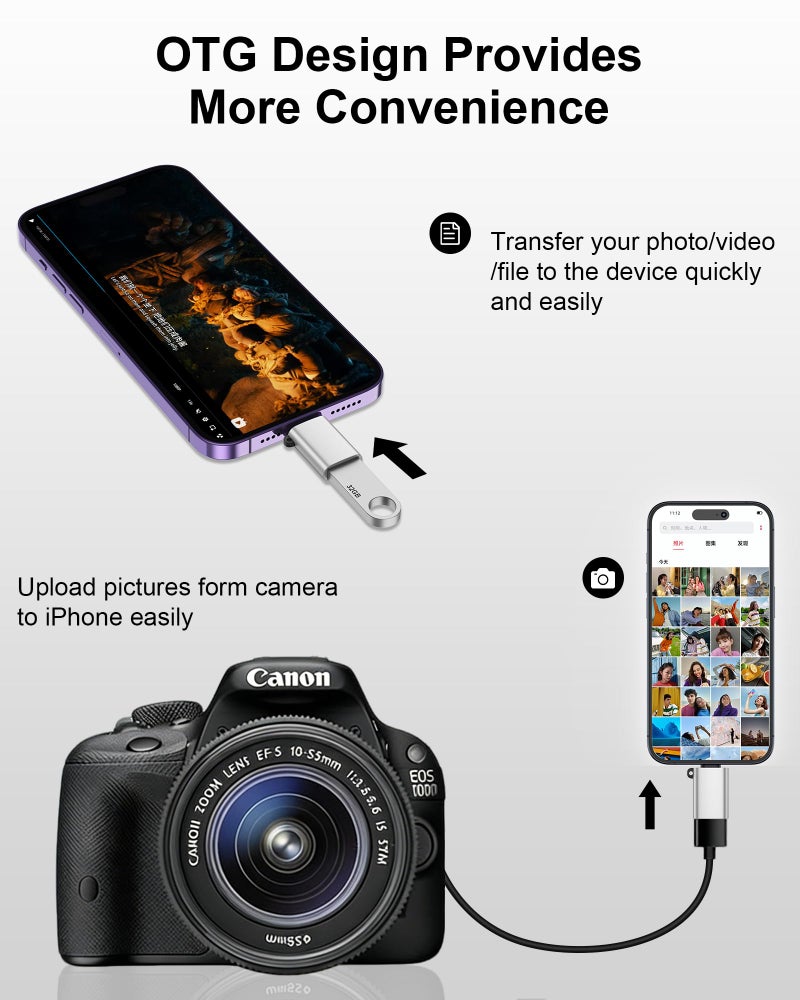 Haoano iPhone OTG Adapter, USB 3.0 Female to Lightning Male Adapter OTG Dongle for iPhone 14 13 12 11 Xr X XS 8, iPad Air Pro Mini, Camera, Card Reader, Keyboard, Mouse, Hubs, USB Disk Connection - Silver - Image 4