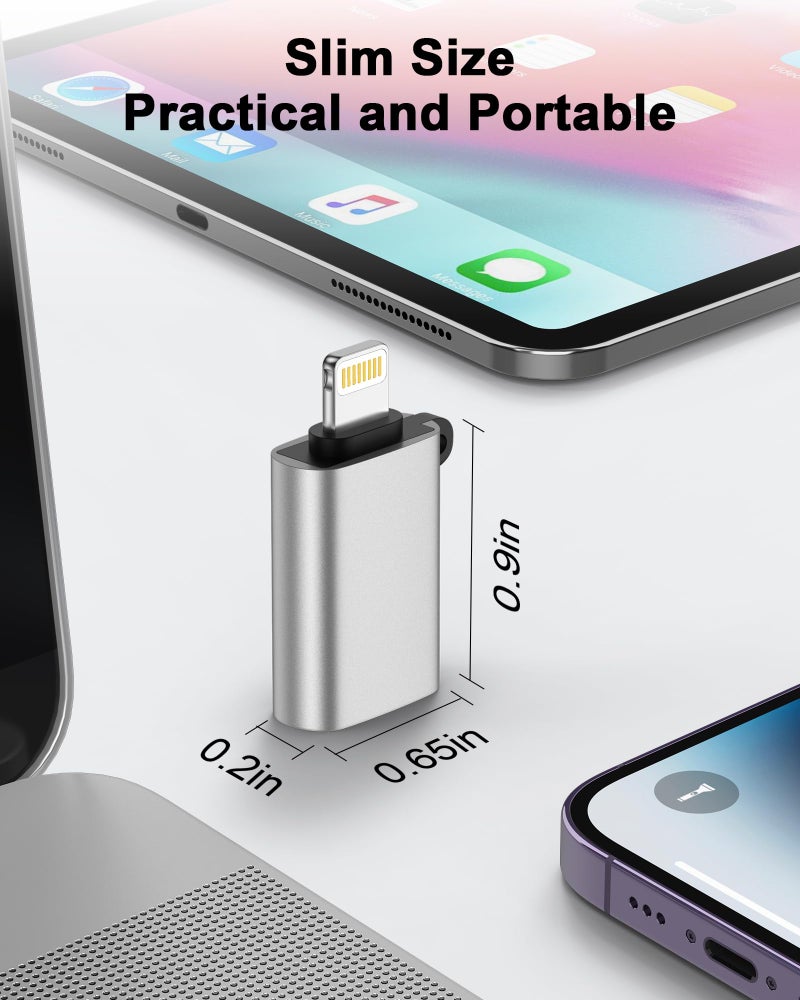 Haoano iPhone OTG Adapter, USB 3.0 Female to Lightning Male Adapter OTG Dongle for iPhone 14 13 12 11 Xr X XS 8, iPad Air Pro Mini, Camera, Card Reader, Keyboard, Mouse, Hubs, USB Disk Connection - Silver - Image 3