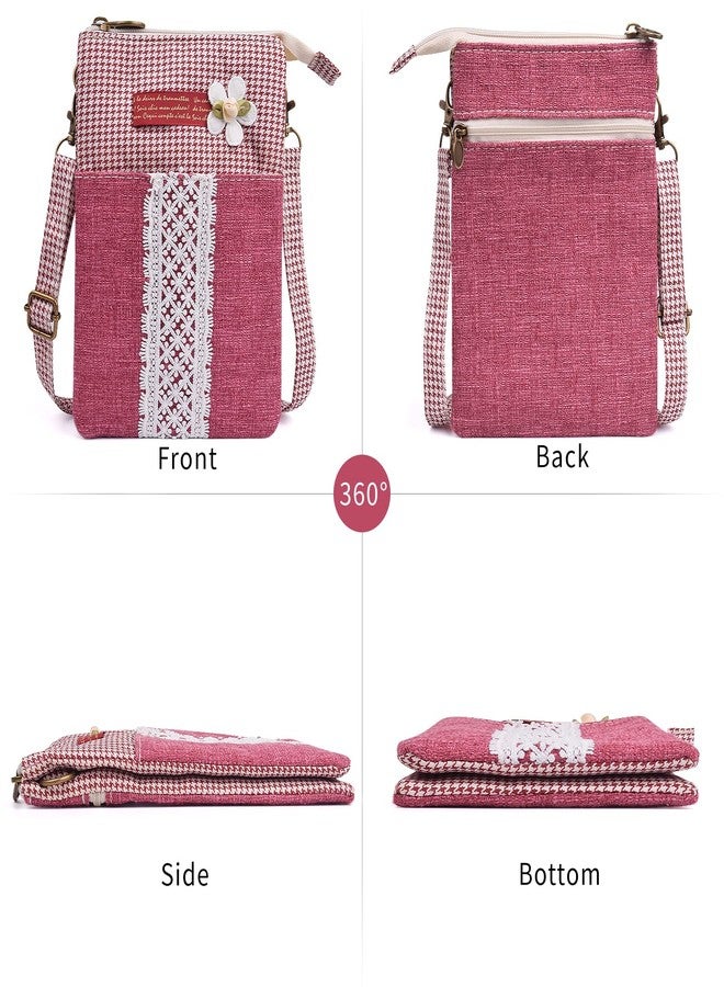 WITERY Small Canvas Cell Phone Purse Wallet- Handmade Cute Cross Body Phone Purse with Adjustable Shoulder Strap, Lightweight Smartphone Pouch Shoulder Bag for Women Teen Girls, Red - Image 2