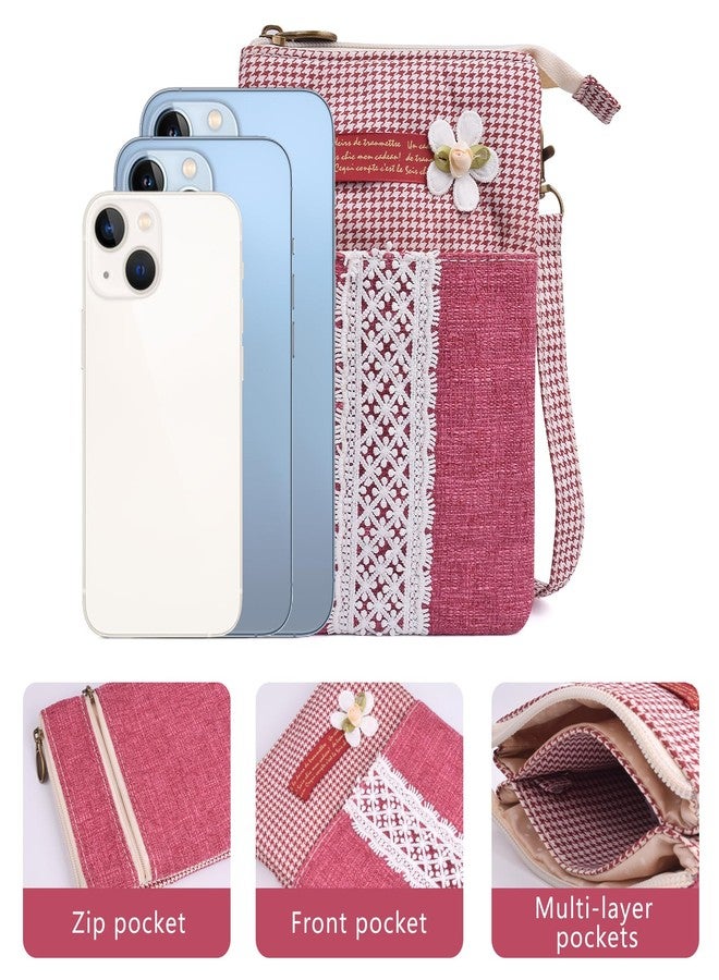 WITERY Small Canvas Cell Phone Purse Wallet- Handmade Cute Cross Body Phone Purse with Adjustable Shoulder Strap, Lightweight Smartphone Pouch Shoulder Bag for Women Teen Girls, Red - Image 5