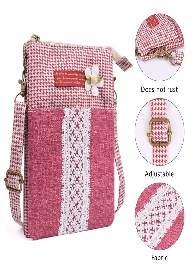 WITERY Small Canvas Cell Phone Purse Wallet- Handmade Cute Cross Body Phone Purse with Adjustable Shoulder Strap, Lightweight Smartphone Pouch Shoulder Bag for Women Teen Girls, Red - Image 4