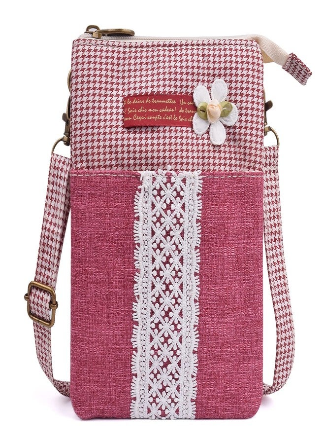 WITERY Small Canvas Cell Phone Purse Wallet- Handmade Cute Cross Body Phone Purse with Adjustable Shoulder Strap, Lightweight Smartphone Pouch Shoulder Bag for Women Teen Girls, Red - Image 1