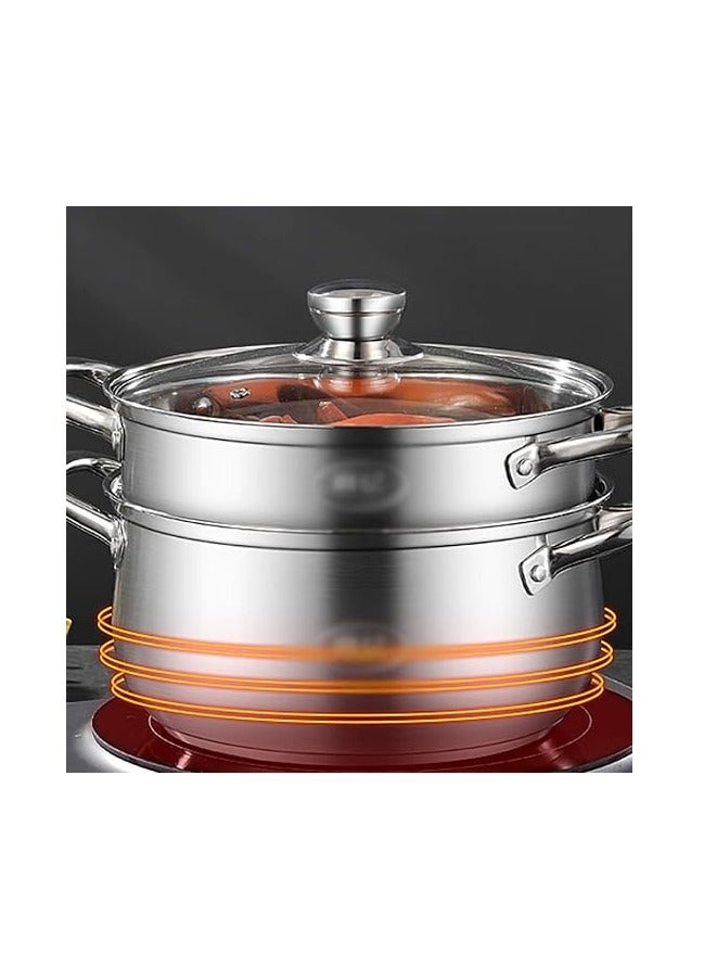 2 Layer Stainless Steel Steam Pot with Glass Lid | Steam Pot for Preparing Healthy Foods | Steam Pot for Preparing Vegetables, Mento, Couscous and Seafood and Other Sheathy Dishes - Image 3