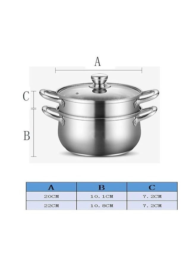2 Layer Stainless Steel Steam Pot with Glass Lid | Steam Pot for Preparing Healthy Foods | Steam Pot for Preparing Vegetables, Mento, Couscous and Seafood and Other Sheathy Dishes - Image 5