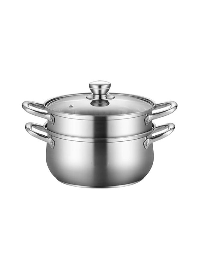 2 Layer Stainless Steel Steam Pot with Glass Lid | Steam Pot for Preparing Healthy Foods | Steam Pot for Preparing Vegetables, Mento, Couscous and Seafood and Other Sheathy Dishes - Image 1