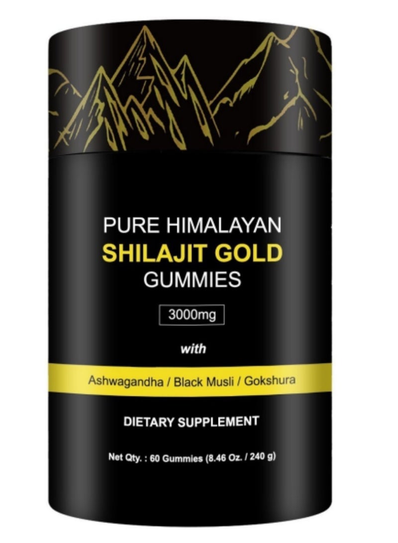 BIYODE Pure Himalayan Shilajit Gold Gummies Lab Tested No Added Sugar Infused with Ashwagandha Gokshura Fulvic Acid & 85+ Trace Minerals 100% Natural & Organic Non-GMO Suitable for Men & Women 60 Gummies  - Image 1