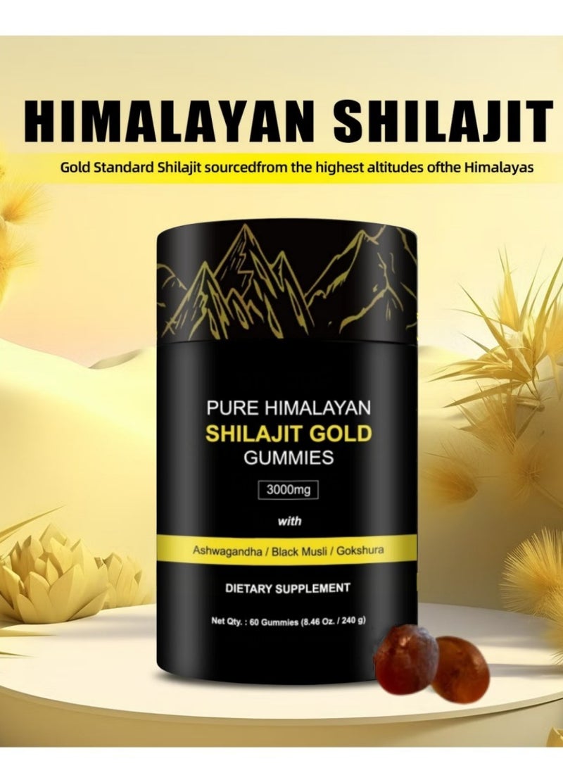 BIYODE Pure Himalayan Shilajit Gold Gummies Lab Tested No Added Sugar Infused with Ashwagandha Gokshura Fulvic Acid & 85+ Trace Minerals 100% Natural & Organic Non-GMO Suitable for Men & Women 60 Gummies  - Image 5
