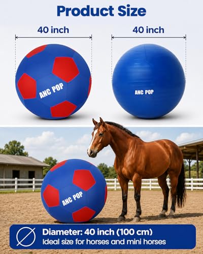 ANC POP Herding Ball for Horse Ball & Cover 40" Large for Play Herding Ball Horse Toys for Horse (Blue & Red) - Image 2