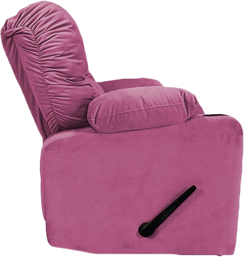 Fluffy Velvet Upholstered Cinema Rocking and Swivel Recliner Chair with Throne Cup Holder, Dark Pink - Image 4
