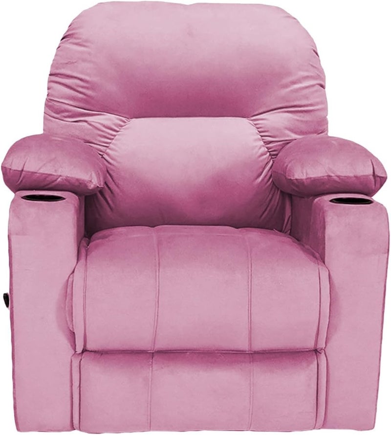 Fluffy Velvet Upholstered Cinema Rocking and Swivel Recliner Chair with Throne Cup Holder, Dark Pink - Image 1