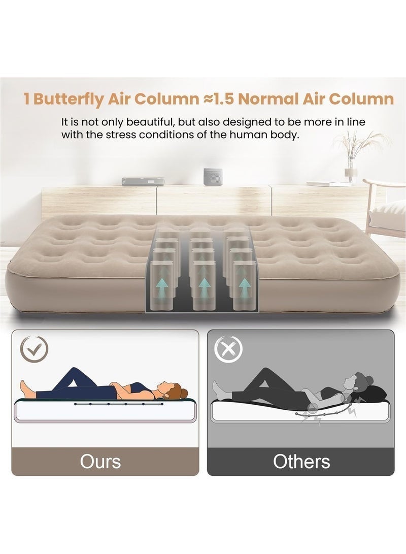 Abbi Casey 200*150*25cm Self-Inflating Double Air Mattress | 2-Min Quick Inflation/Deflation Built-in Pump | Portable Camping Bed with two inflatable pillows, Repair Kit & Storage Bag | for Home, Travel, Guests | 660lbs Capacity - Image 4