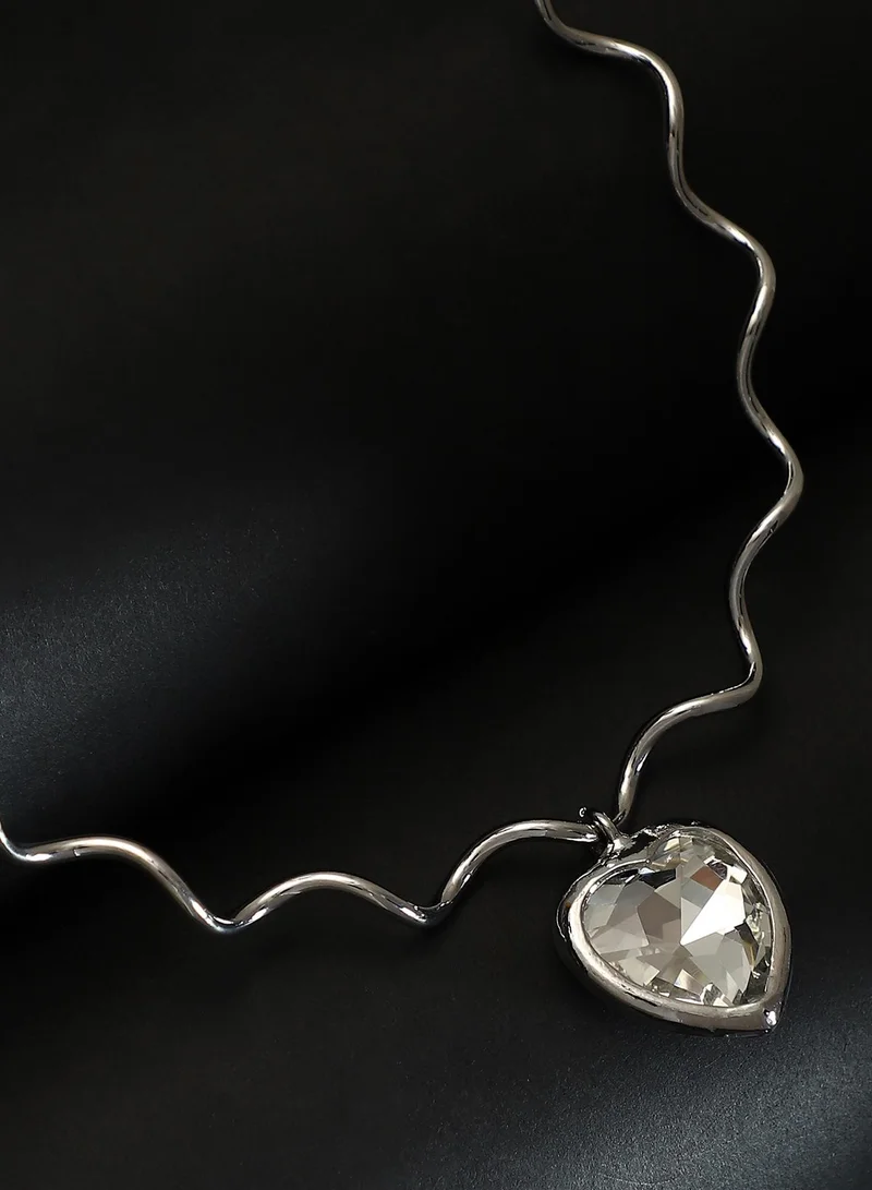 SOHI SOHI Women The Coil-Coeur Collar Necklace | Chrome  Colour | One-Size | Artificial Stone Alloy Material | Lobster Clasp Closure | Necklace For Casual & Evening Wear