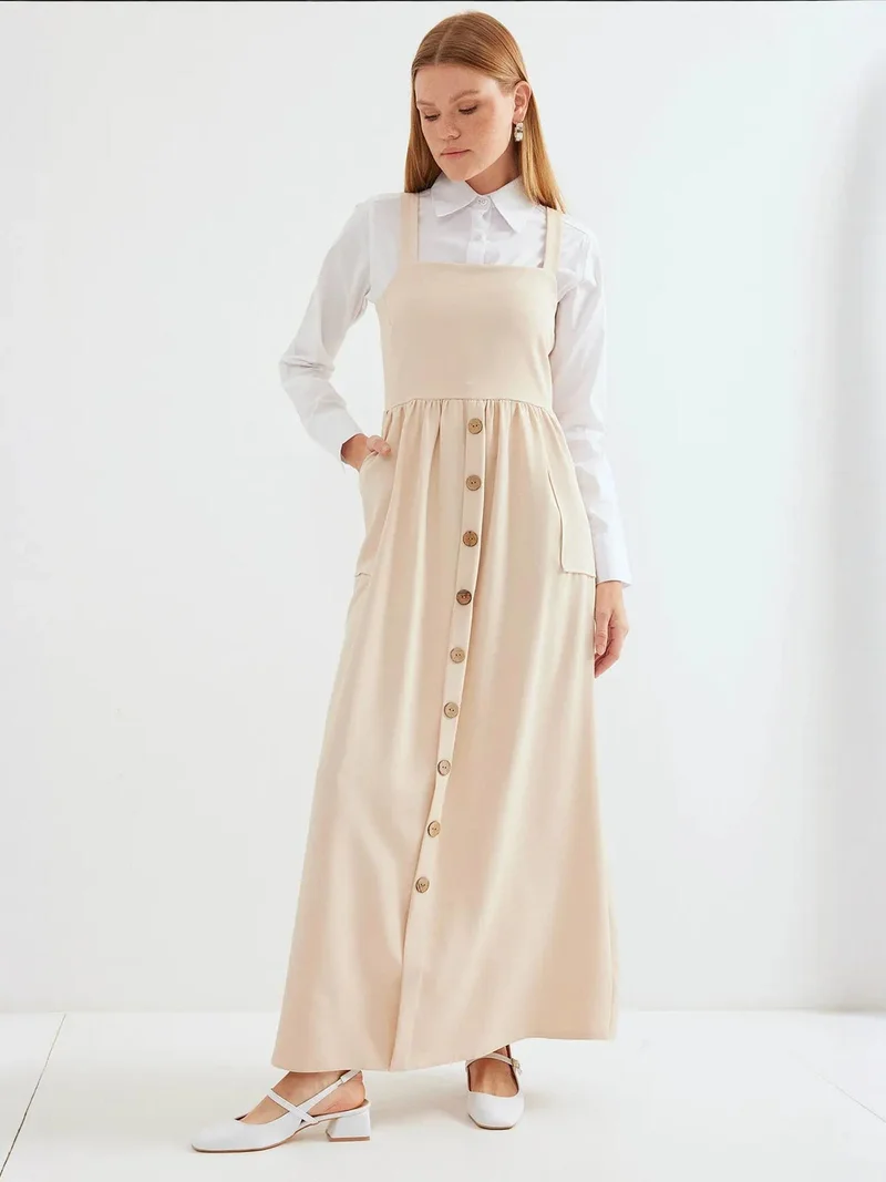 بيغ دارت فستان ماكسي بياقة مربعة بتصميم - وإغلاق بأزرار