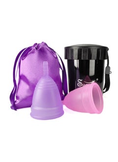 Syarme Menstrual Cup, Reusable Period Cup, Made of Medical Silicone, Replacement for Tampons and Pads, Contains 2 Menstrual Cups S and S, Washing Sterilizer Bottle and Cloth Bag  - Image 1