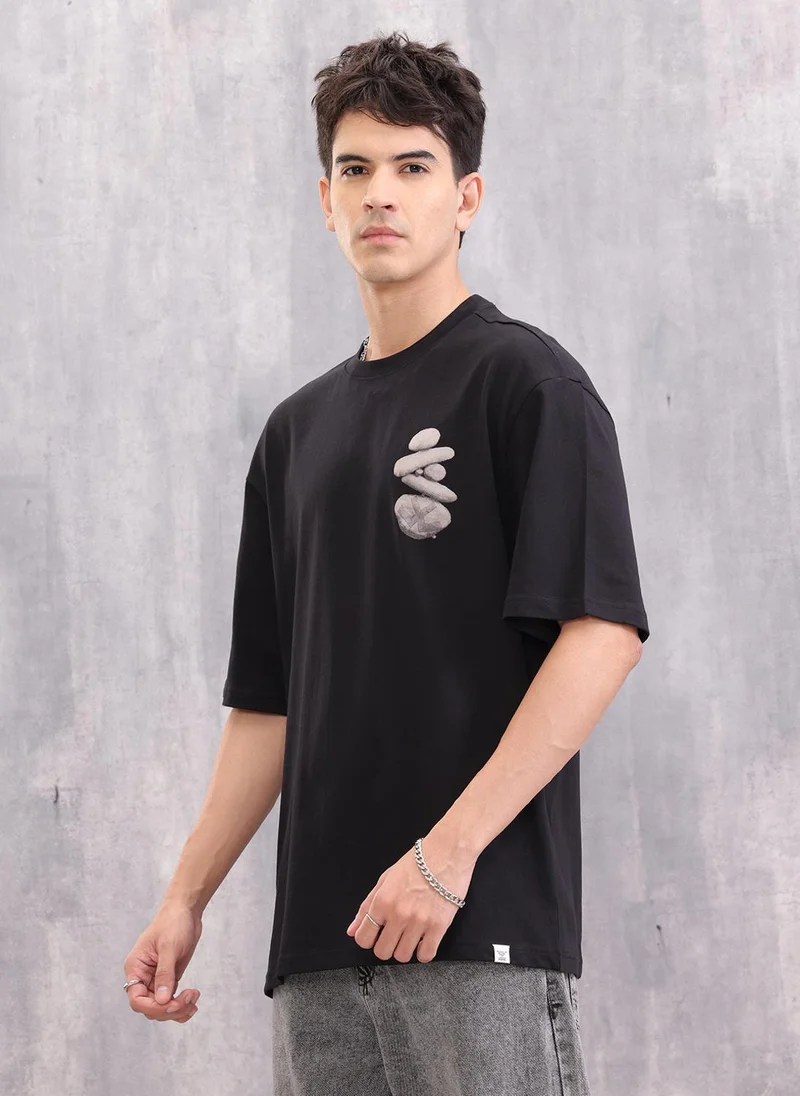 Wrogn Casual Oversized Fit Tshirt With Back Print | Black