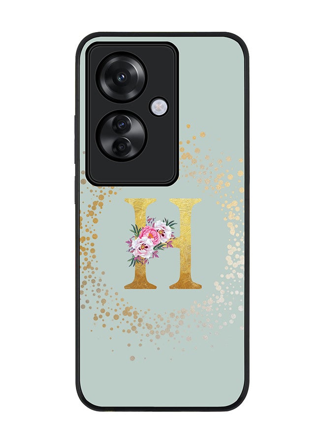 Stylizedd Rugged Black edge case for Oppo Reno11 F / Oppo F25 Pro 5G,Slim fit Soft Cover Custom Monogram Initial Letter Floral Pattern Alphabet - H (Light Grey) - Image 1
