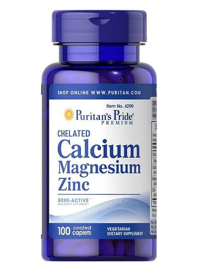 Puritan's Pride Chelated Calcium Magnesium Zinc Dietary Supplement - 100 Caplets