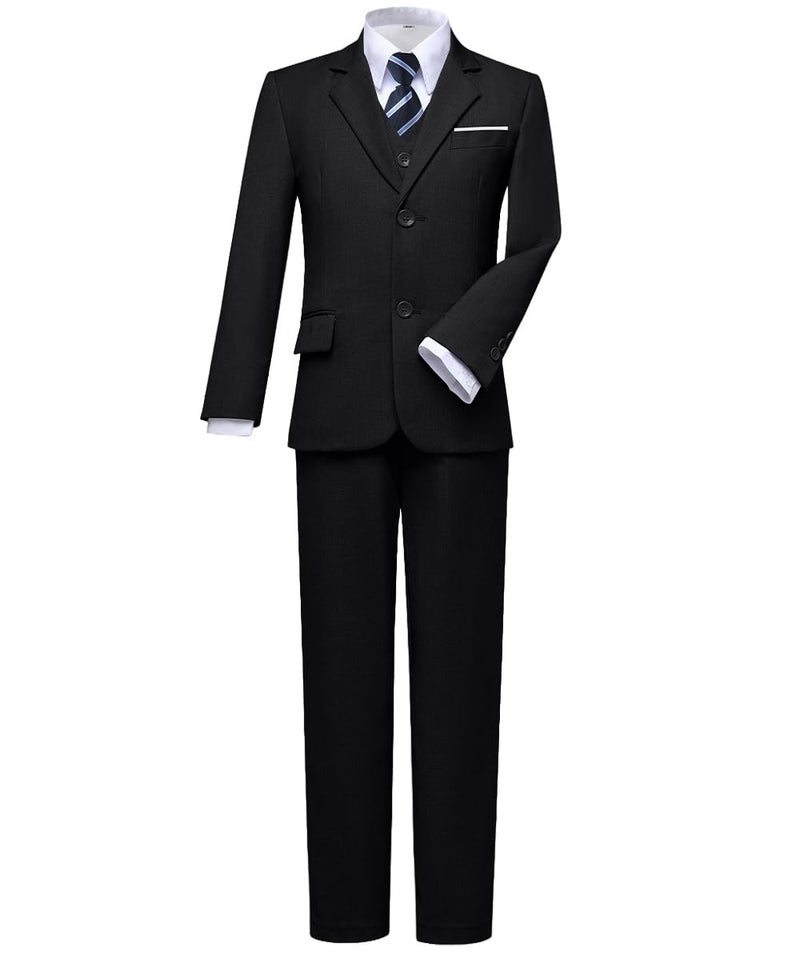 Visaccy Suit for Boys Kids Suits Slim Fit Tuxedo Blazer Vest Pants Shirt and Tie Black Size 14 - Image 1