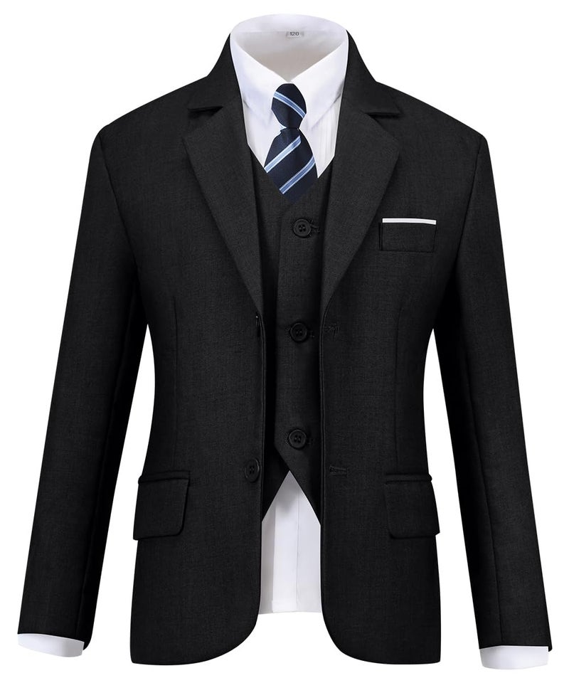 Visaccy Suit for Boys Kids Suits Slim Fit Tuxedo Blazer Vest Pants Shirt and Tie Black Size 14 - Image 3