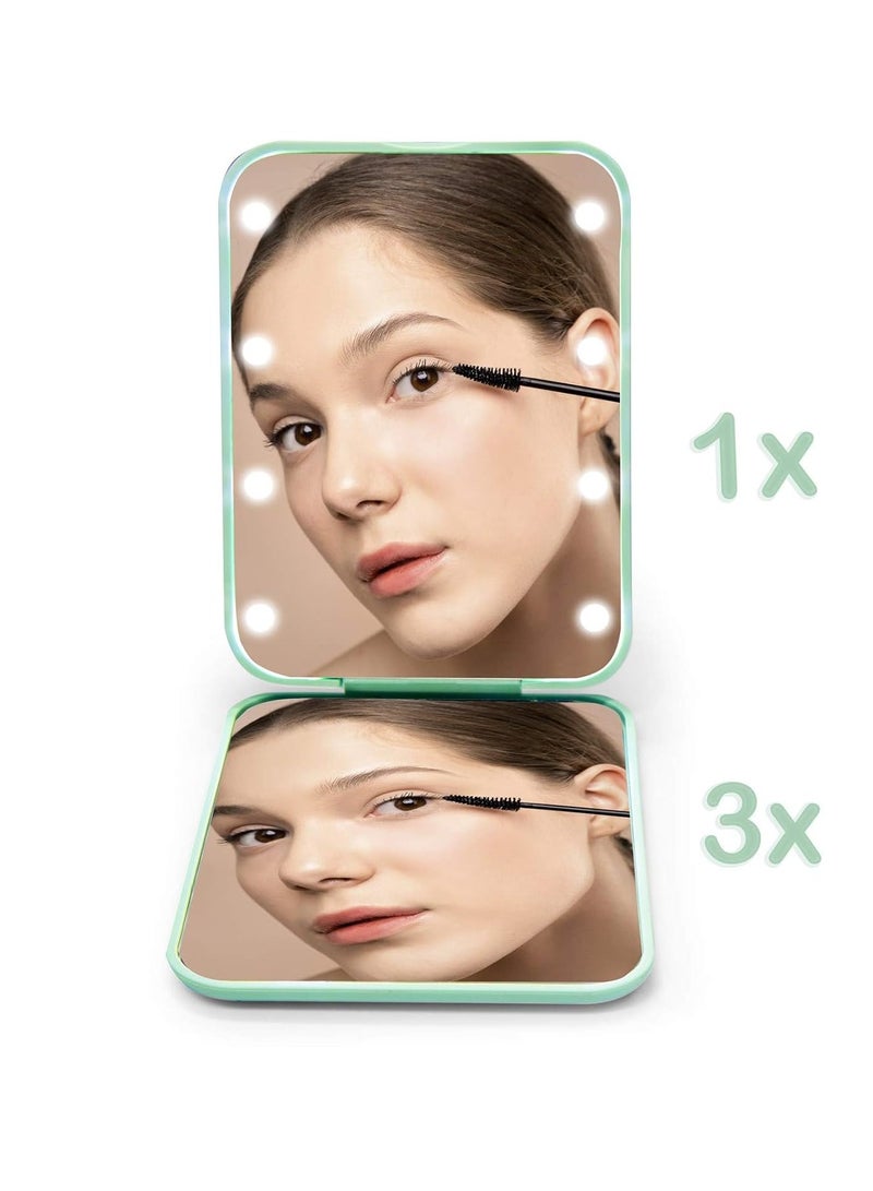 Kintion مرآة جيب كينتيون، 1X/3X تكبير، مرآة مكياج مضيئة مدمجة للسفر مع ضوء، ثنائية الجوانب، محمولة، قابلة للطي، مرآة صغيرة مضيئة للهدايا، أزرق - Image 2
