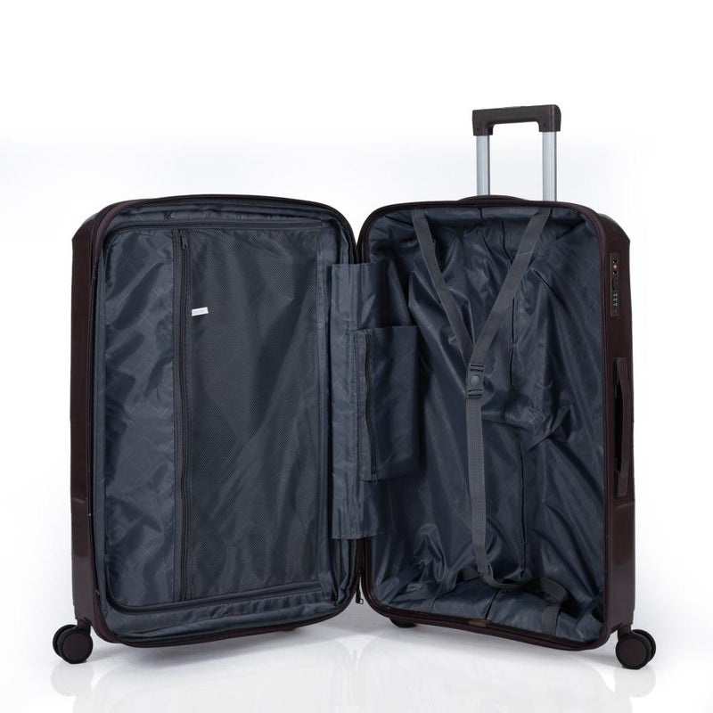 3-Piece Shatterproof Luggage Set Durable polypropylene with a unique geometric design and an extra-expansion zipper, Coffee - Image 3