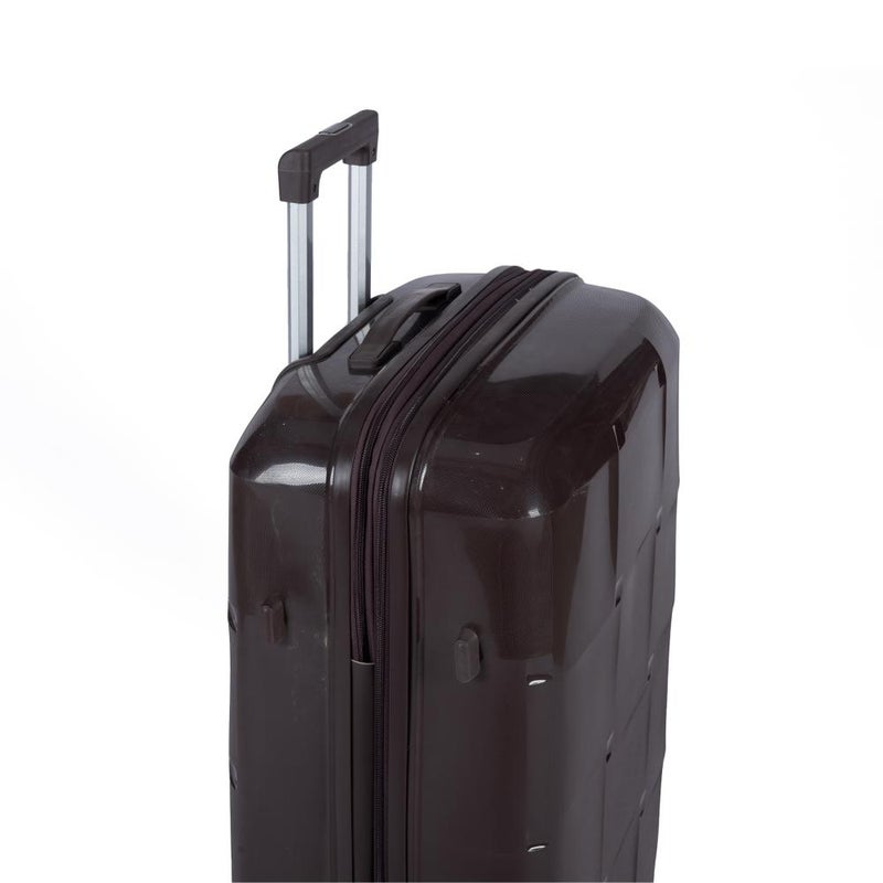 3-Piece Shatterproof Luggage Set Durable polypropylene with a unique geometric design and an extra-expansion zipper, Coffee - Image 4